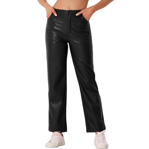 Allegra K Women s High Waist Straight Leg Side Pockets Casual Punk Faux Leather Pants Target