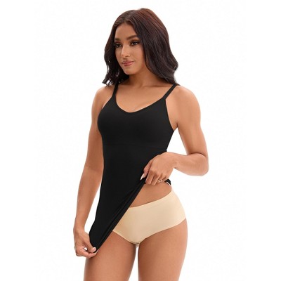INSPIRE CHIC Women's U-Neck Shaping Full Slips Adjustable Spaghetti Strap Cami with Built-in Bra