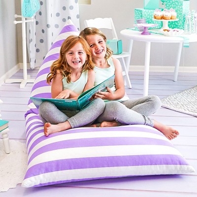 Butterfly Craze Bean Bag Chair Cover, Functional Toy Organizer, Fill with Stuffed Animals - Stuffing Not Included, Purple Stripes
