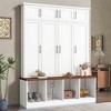 Whisen Versatile Hall Tree with 4 Hooks, Brown Wood Grain Bench, Multiple Storage & Open Compartments - 2 of 4