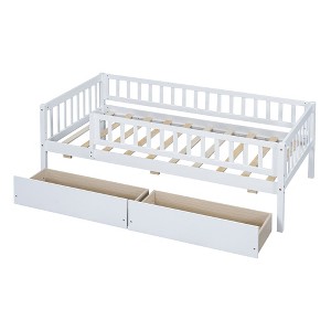 NicBex Twin Size Daybed, Wooden Day Bed with 2 Drawers, Sofa Bed Frame with Fence Guardrails - 1 of 4