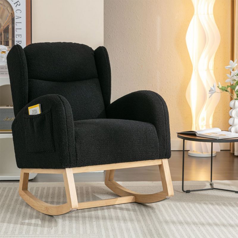 Christie Teddy Fabric Rocking Chair With with Two Side Pockets,Nursery Chair With Solid Wood for Living and Bedroom-Maison Boucle, 5 of 9