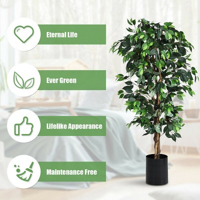 6-Foot Green Artificial Ficus Silk Tree with Wood Trunks