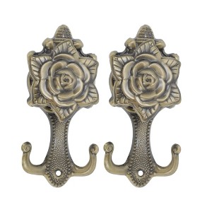 Unique Bargains Curtain Holdbacks Hexagonal Camellia Hooks Zinc Alloy 5.51"x2.56" 1Pair - 1 of 4