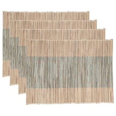 Turquoise and Beige Shimmering Banded Fabric Placemats Set of 4