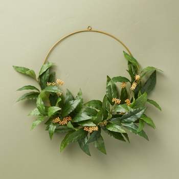 16" Faux Laurel Leaf & Sedum Wire Wreath - Hearth & Hand™ with Magnolia
