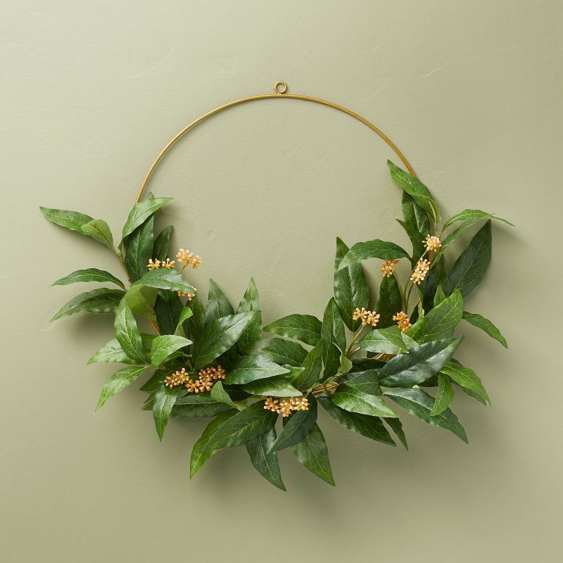 16&#34; Faux Laurel Leaf &#38; Sedum Wire Wreath - Hearth &#38; Hand&#8482; with Magnolia, 1 of 6