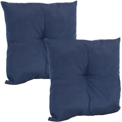 Sunnydaze Indoor/Outdoor Weather-Resistant Polyester Square Tufted Pillow with Zipper Closures - 19" - Navy - 2pk