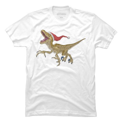Men's Design By Humans Christmas Velociraptor By Ayota T-Shirt