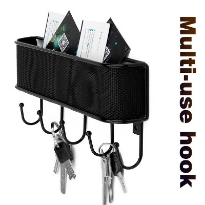 LunaLulinlk Key Holder for Wall, Wall-Mounted Mail Organizer with 5 Hooks, Decorative Hooks Retro Hanging Organizer Black