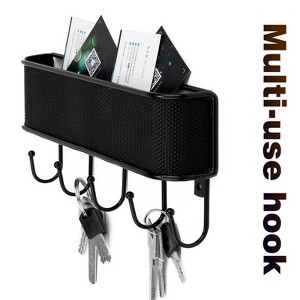 LunaLulinlk Key Holder for Wall, Wall-Mounted Mail Organizer with 5 Hooks, Decorative Hooks Retro Hanging Organizer Black - 1 of 4