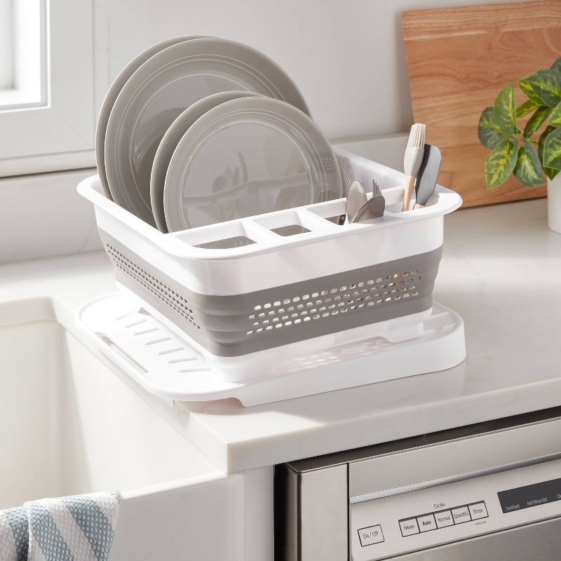 Plastic Collapsible Dish Rack with Drip Tray White - Brightroom&#8482;, 3 of 5