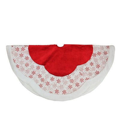 Northlight 48" Red and White Glitter Snowflake Scallop Christmas Tree Skirt