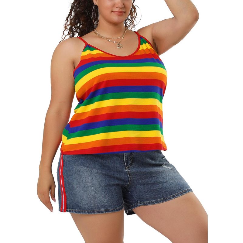 Agnes Orinda Women's Plus Size Stripe Strap Sleeveless Stretch Rainbow Camisole, 1 of 7