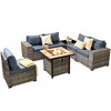 Marlton 7pc Wicker Outdoor Patio Furniture Set Conversation Sofa Set with a Fire Pit and Cushions - 2 of 4