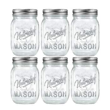 NutriChef 6 Pcs. Glass Mason Jars with Regular Lids and Bands, DIY Magnetic Spice Jars, Ideal for Meal Prep, Jam, Honey, Wedding Favors, and more