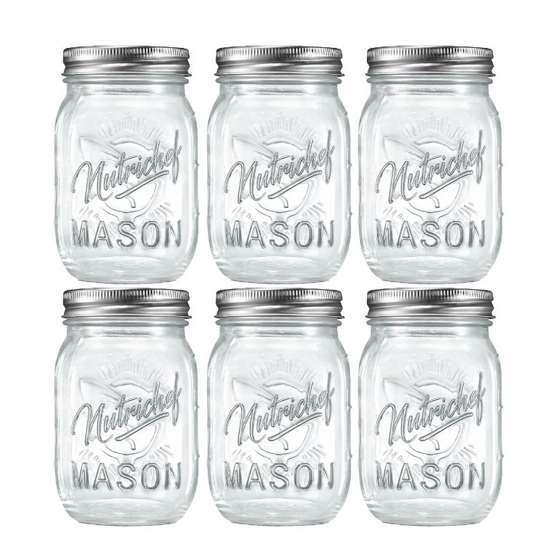 NutriChef 6 Pcs. Glass Mason Jars with Regular Lids and Bands, DIY Magnetic Spice Jars, Ideal for Meal Prep, Jam, Honey, Wedding Favors, and more, 1 of 8