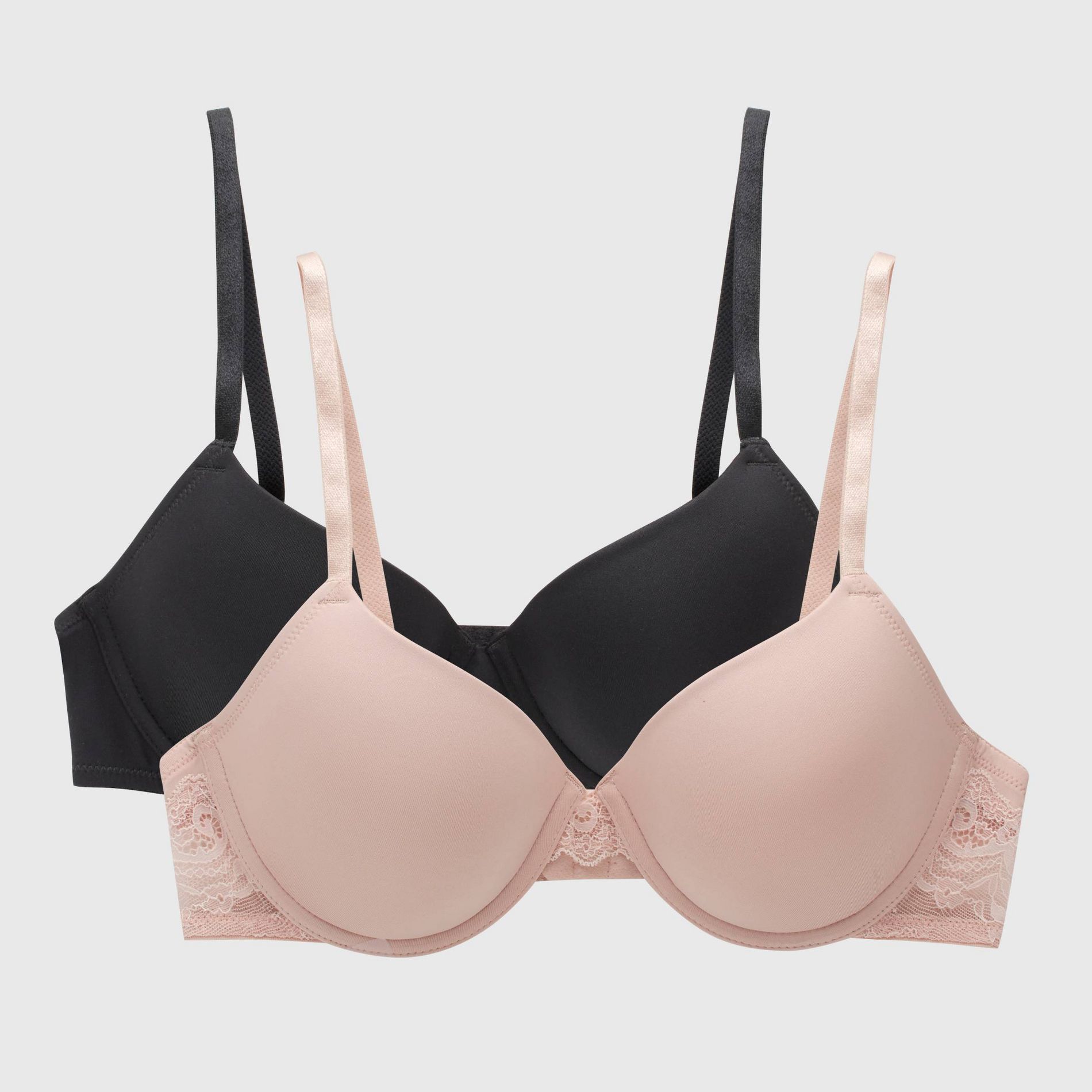 Maidenform Women's 2pk Push-Up Underwire Bra MBT843 - Black/Sandshell 40D: Polyester/Spandex, Adjustable Strap, Wireless, Medium Coverage, Knit