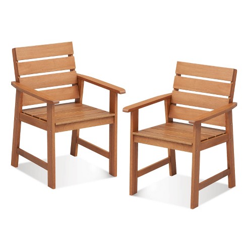 Costway 2/4 PCS Patio Hardwood Chair Wood Dining Armchairs Breathable Slatted Seat Garden - image 1 of 4