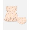 Deux par Deux Girl Printed Organic Cotton Dress and Bloomer Set Peach with Pears - 3 of 4