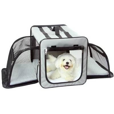Pet Life Capacious Dual-Expandable Wire Folding Collapsible Travel Dog Crate - Gray