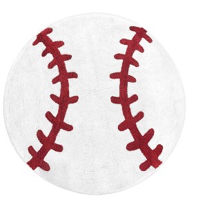 Sweet Jojo Designs Boy Kids Accent Floor Rug 30in. Baseball Patch Red White Indoor - 1 of 4