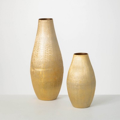 Sullivans Lustrous Brushed Gold Metal Vase Set of 2, 18"H & 11.5"H Gold
