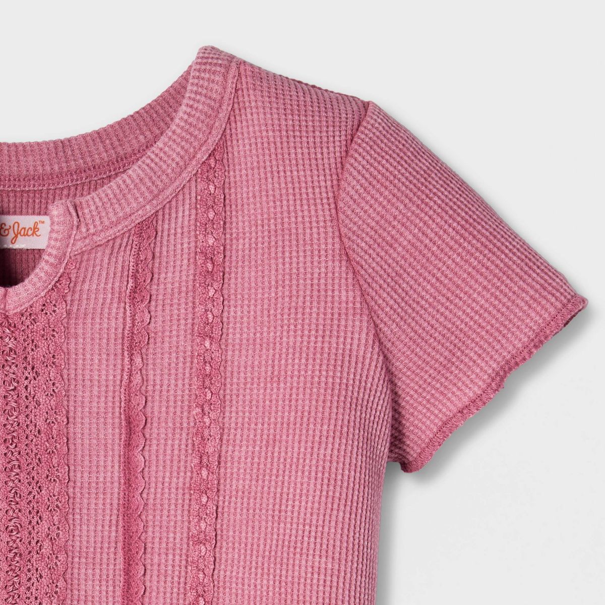 Girls' Short Sleeve Fitted Lace Trim Waffle Knit T-Shirt - Cat & Jack™ - thumbnail 9
