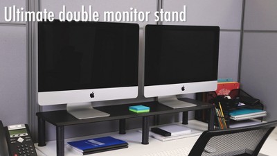 Black Adjustable MDF Dual Monitor Desktop Stand