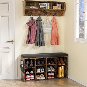 Shoe Bench with Cushion, Storage Bench with Adjustable Shelves - 1 of 4