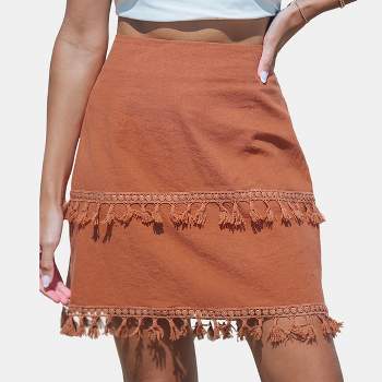 Women's Burnt Orange Tassel Bodycon Mini Skirt - Cupshe
