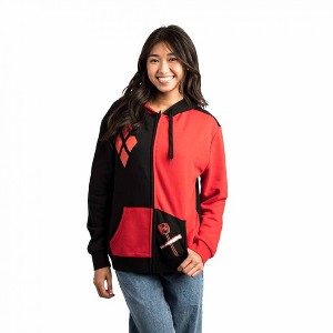 Womens Harley Quinn Symbols Junior's Zip-Up Hoodie - 1 of 4