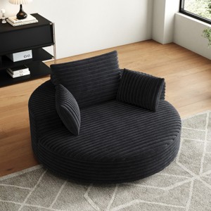 KWPZQEB 55'' Corduroy Foam Single Swivel Chair, 360¡ã Swivel Chair with Pillows, Large Barrel Arm Chairs with Deep Seat, Round Chaise for Living Room - 1 of 4