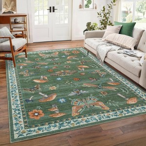 Area Rugs for Living Room Modern Insect Rug Mushroom Pattern Rug Soft Washable Non Slip Low Pile Rug - 1 of 4