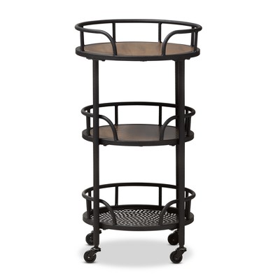 Bristol Rustic Industrial Metal and Wood Mobile Serving Cart - Brown