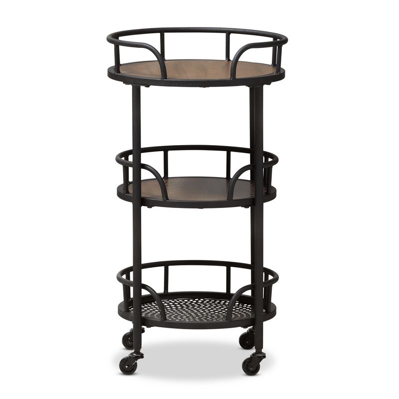 Bristol Rustic Industrial Style Metal and Wood Mobile Serving Cart - Brown - Baxton Studio, 3 of 8