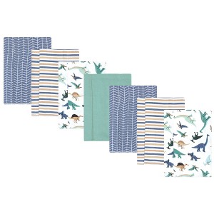 Hudson Baby Boys Cotton Flannel Burp Cloths 7-Pack, Dino Friends, One Size - 1 of 4