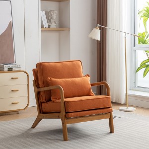 SEYNAR Mid Century Boucle Uplostered Soild Wood Accent Armchair with Pillow - 1 of 4
