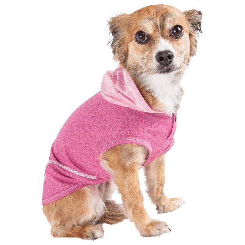 Pet Life Active Pull-Rover Premium 4-Way Stretch Two-Toned Sleeveless Hoodie Dog and Cat T-Shirt - Pink, 2 of 14