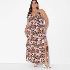 Women's Ruched Maxi Halter A-Line Dress - Wild Fable™ Assorted Pinks Floral - 1 of 3