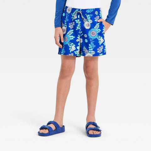 Art Class Boys' Floral Swim Trunks with Built in Boxers - art class™ Blue L