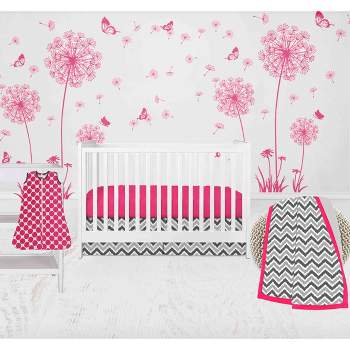 Bacati - Ikat Dots Leopard  Pink Grey Girls 4 pc Crib Set with Muslin Sleeping Sack