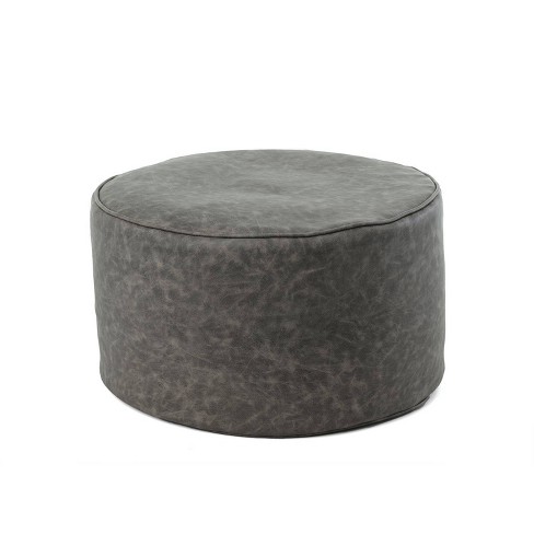 Luxe Faux Leather Round Ottoman Graphite - Gold Medal Bean Bags : Target