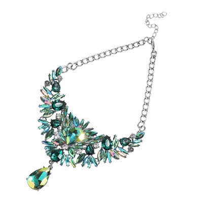 SOHI Women's Emerald Green Maxi Crystal Drop Statement Necklace