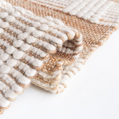 Ivory and Natural Flat Woven Wool Cotton Area Rug, 3' x 5'