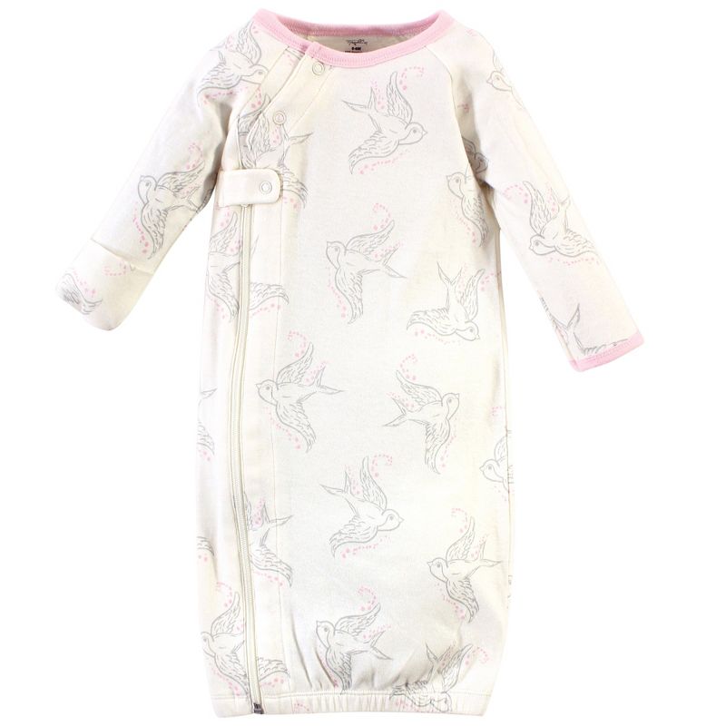 Touched by Nature Baby Girl Organic Cotton Zipper Long-Sleeve Gowns 3pk, Bird Side Zipper, 5 of 6