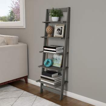 Hastings Home 5-Tier Leaning Ladder Bookshelf, Gray