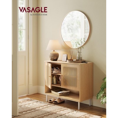 Natural Rattan 3-Tier Shoe Cabinet with Adjustable Shelves, 16 Pair Storage Organizer, Boho Style Steel Legs Design