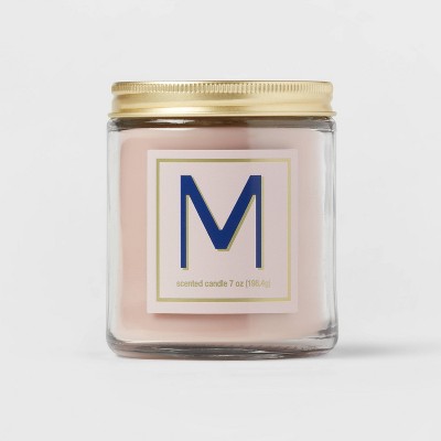 7oz Scented Monogram Letter 'M' Candle with Gold Matte Lid Pink - Opalhouse™