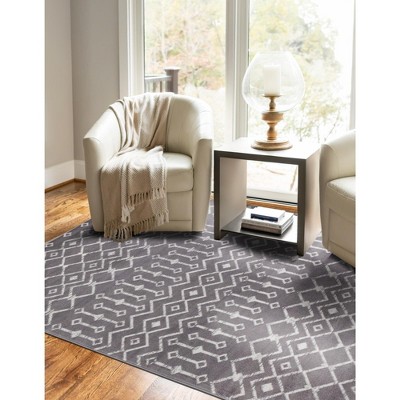 Light Gray Rectangular Trellis Synthetic Area Rug 5' x 8'